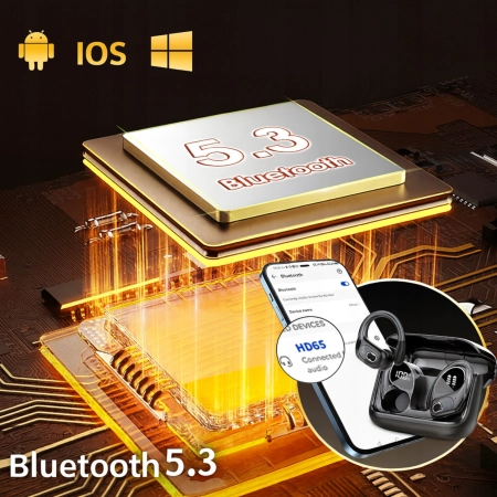 SŁUCHAWKI BEZPRZEWODOWE BLUETOOTH 5.3 DOKANAŁOWE SPORTOWE ROZMOWY BASS
