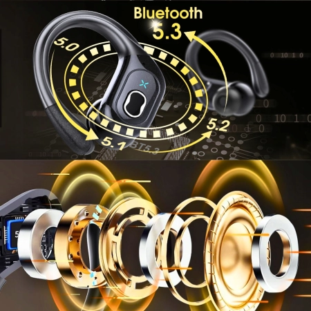 SŁUCHAWKI BEZPRZEWODOWE BLUETOOTH 5.3 DOKANAŁOWE SPORTOWE ROZMOWY BASS