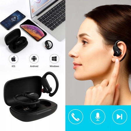 SŁUCHAWKI bezprzewodowe ZAUSZNE dokanałowe T17 do biegania bluetooth 5.3