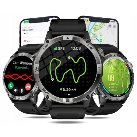 SMARTWATCH MĘSKI GPS ZEGAREK WODOODPORNY IP68 3ATM MENU PL ROZMOWY AMOLED