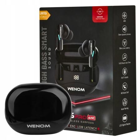 SŁUCHAWKI BEZPRZEWODOWE ANC ENC Bluetooth 5.3 Dwa Mikrofony HD BASS WENOM