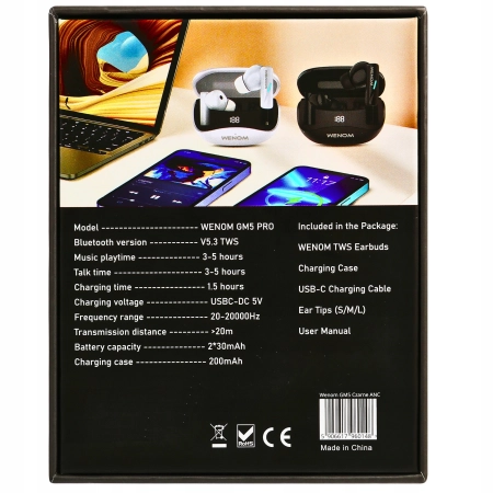 SŁUCHAWKI BEZPRZEWODOWE ANC ENC Bluetooth 5.3 Dwa Mikrofony HD BASS WENOM