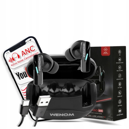 SŁUCHAWKI BEZPRZEWODOWE ANC ENC Bluetooth 5.3 Dwa Mikrofony HD BASS WENOM