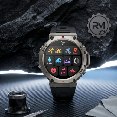 SMARTWATCH MĘSKI GPS ZEGAREK WODOODPORNY IP69K 5 ATM MENU PL ROZMOWY AMOLED
