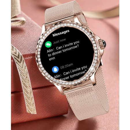 SMARTWATCH DAMSKI MENU PL NX19 ELEGANCKI WODOODPORNE KROKOMIERZ PULS Smart