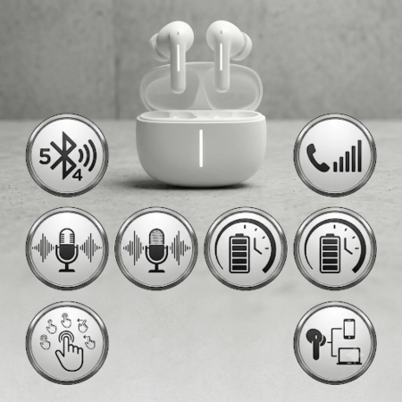 Słuchawki bezprzewodowe bluetooth dokanałowe czarne DWA MIKROFONY