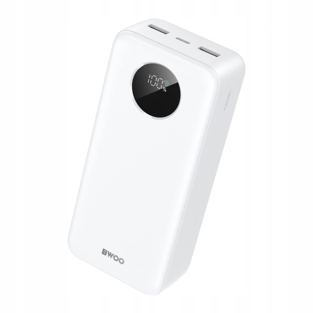 BWOO Power bank 22,5W, 30000 mAh z wyświetlaczem LCD, biały