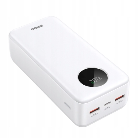BWOO Power bank 22,5W, 30000 mAh z wyświetlaczem LCD, biały