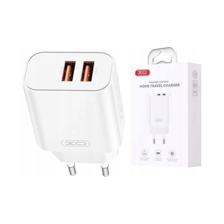 XO Ładowarka Sieciowa CE34 2x USB 2,4A Biała Szybkie Ładowanie 230V EU