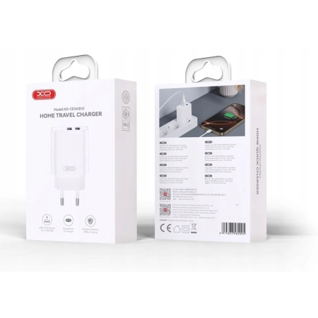 XO Ładowarka Sieciowa CE34 2x USB 2,4A Biała Szybkie Ładowanie 230V EU