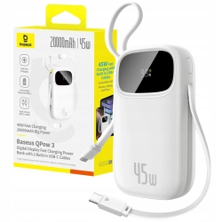 Powerbank Baseus EnerFill FC31 QPow3 20000mAh 45W 2x kabel USB-C biały Powerbank Baseus EnerFill FC31 QPow3 20000mAh 45W 2x kabel USB-C biały