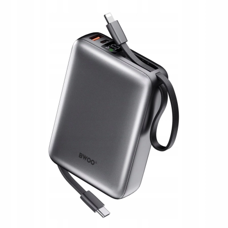 BWOO power bank P73 22.5W 20000 mAh z 2 wbudowanymi kablami 1 x USB-C 1 x L