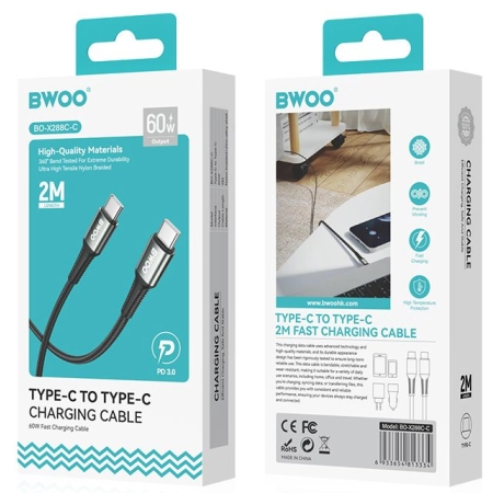 Kabel BWOO USB typ C - USB typ C 2 m czarny 65w