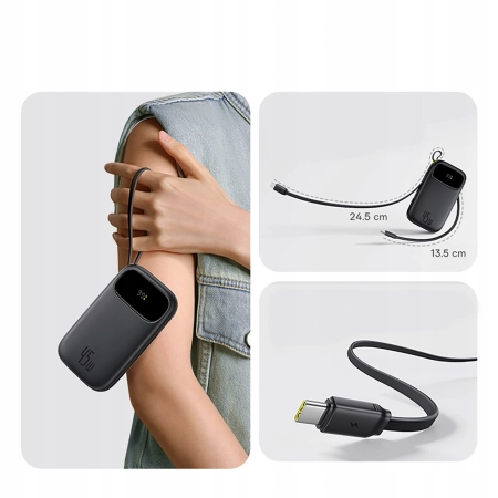Powerbank Baseus 20000mAh 45W z wyświetlaczem z wbudowanymi kablami USB-C