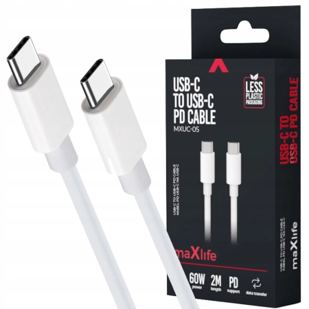Kabel Maxlife USB typ C - USB typ C 2 m biały 100W