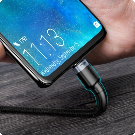 Baseus KABEL USB-C/USB-C 100W 5A Power Delivery QC 3.0 NYLONOWY OPLOT 2m