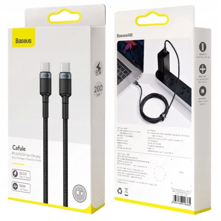 Baseus KABEL USB-C/USB-C 100W 5A Power Delivery QC 3.0 NYLONOWY OPLOT 2m