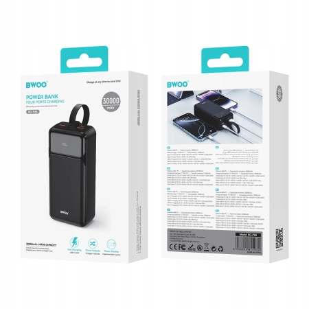 BWOO 65W powerbank 30000 mAh 2 x USB-A, 1 x Type C z wyświetlaczem lcd